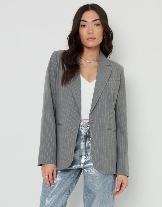 Women's Grey Pinstripe Lined Blazer