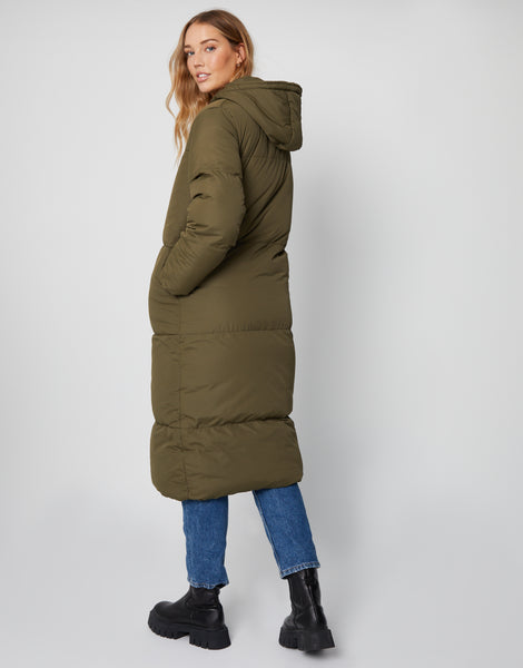 Threadbare tulip hooded puffer coat in sage discount green