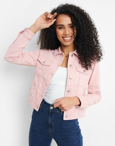 Pink denim vest womens best sale