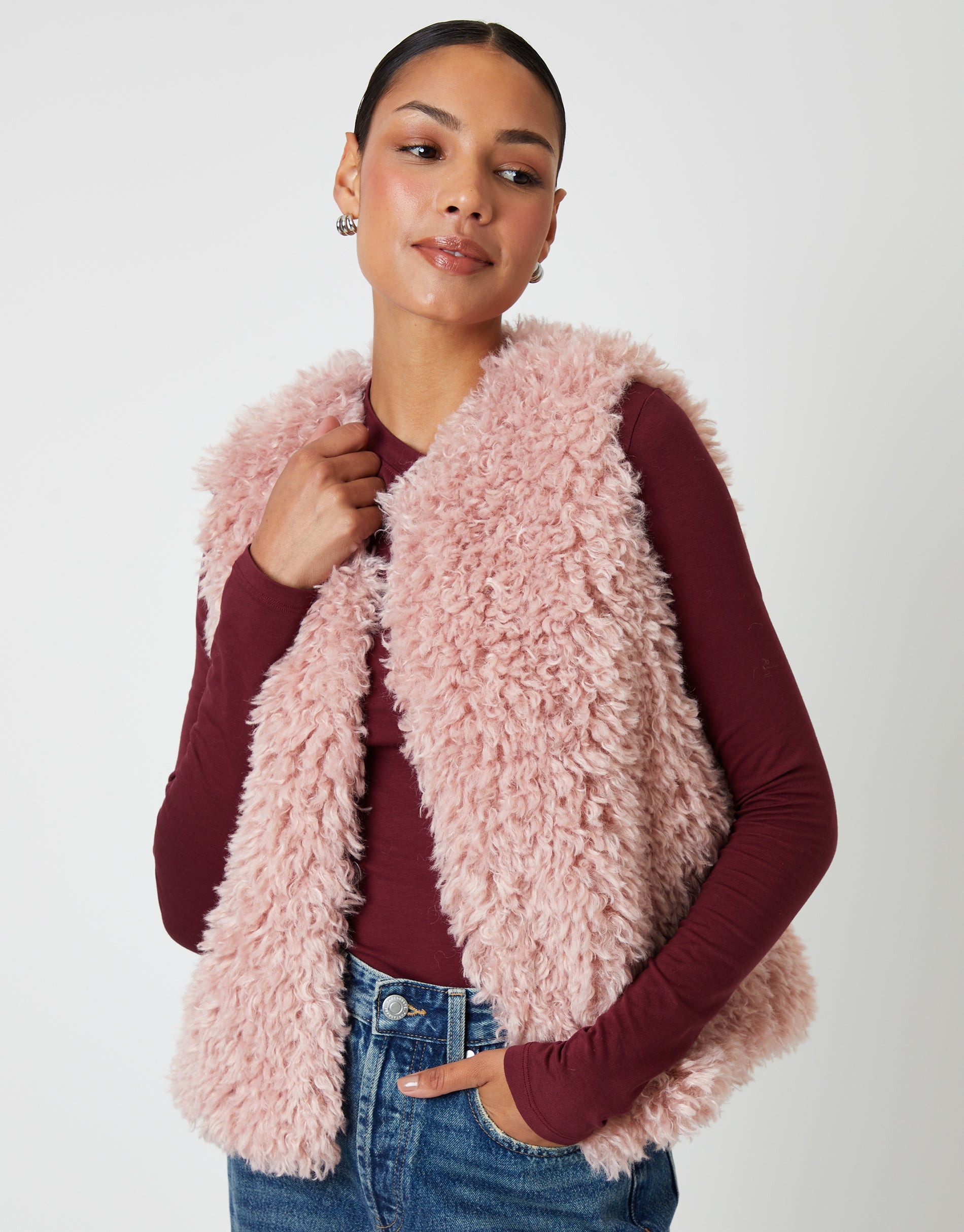 Threadbare Women's Pink Faux Fur Gilet