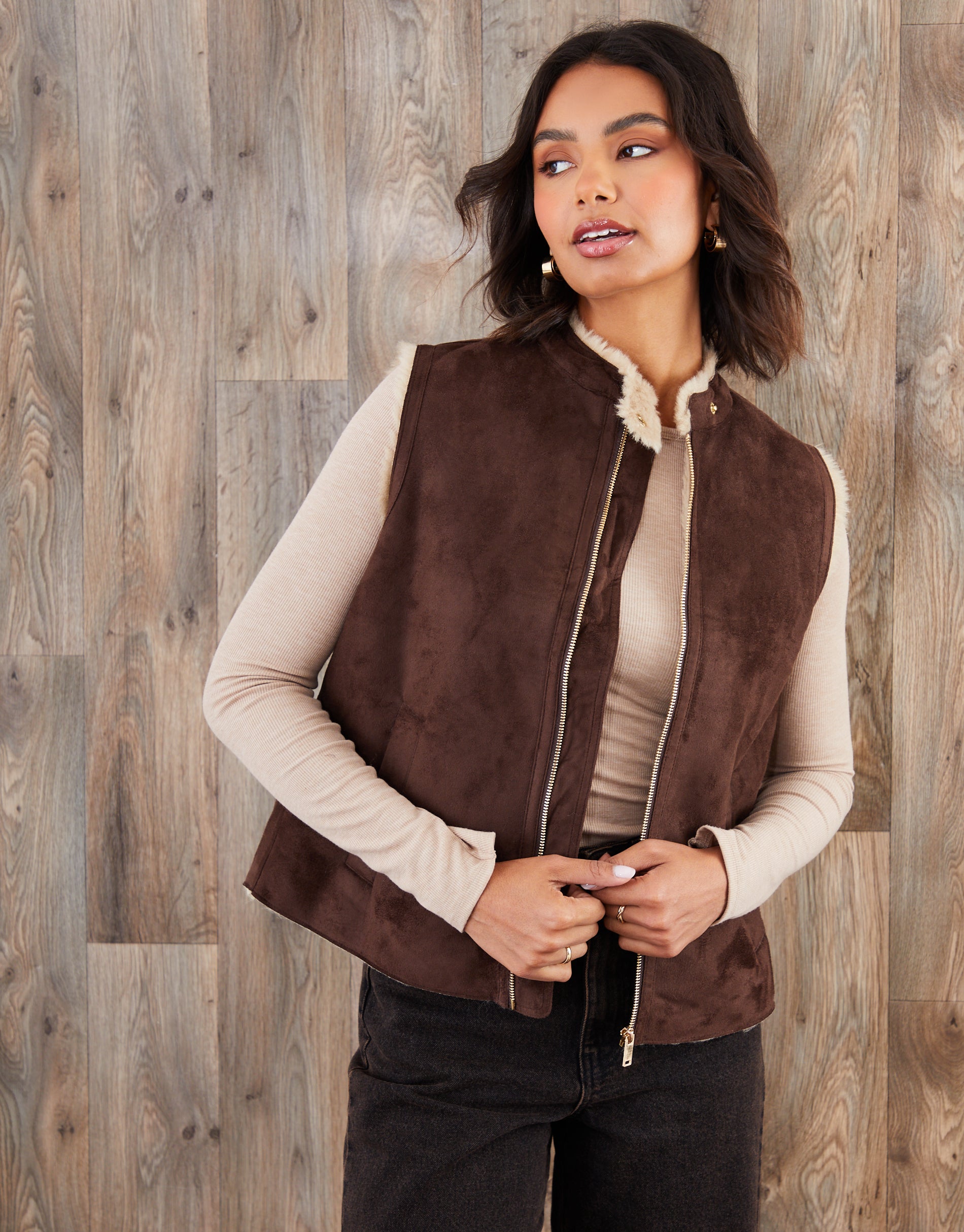 Borg Wool Blend Gilet in Chocolate main image 0