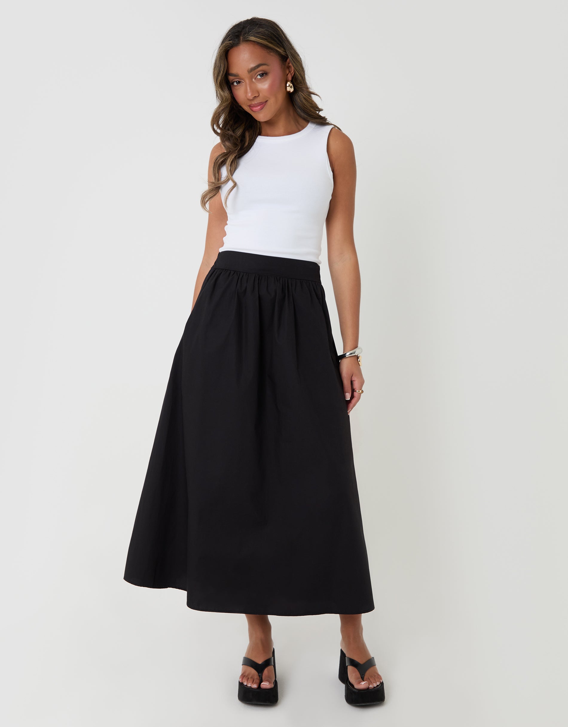 Threadbare Women's Black Midaxi Skirt with Pockets Threadbare Women's Black Midaxi Skirt with Pockets