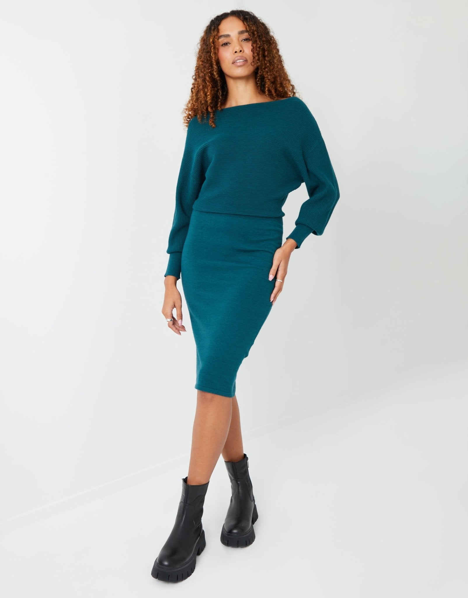 Threadbare Women's Teal Green Slash Neck Dolman Sleeve Ladies' Knitted