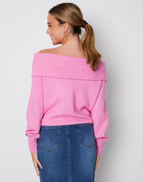 Women s Pink Off The Shoulder Ladies Bardot Jumper Threadbare