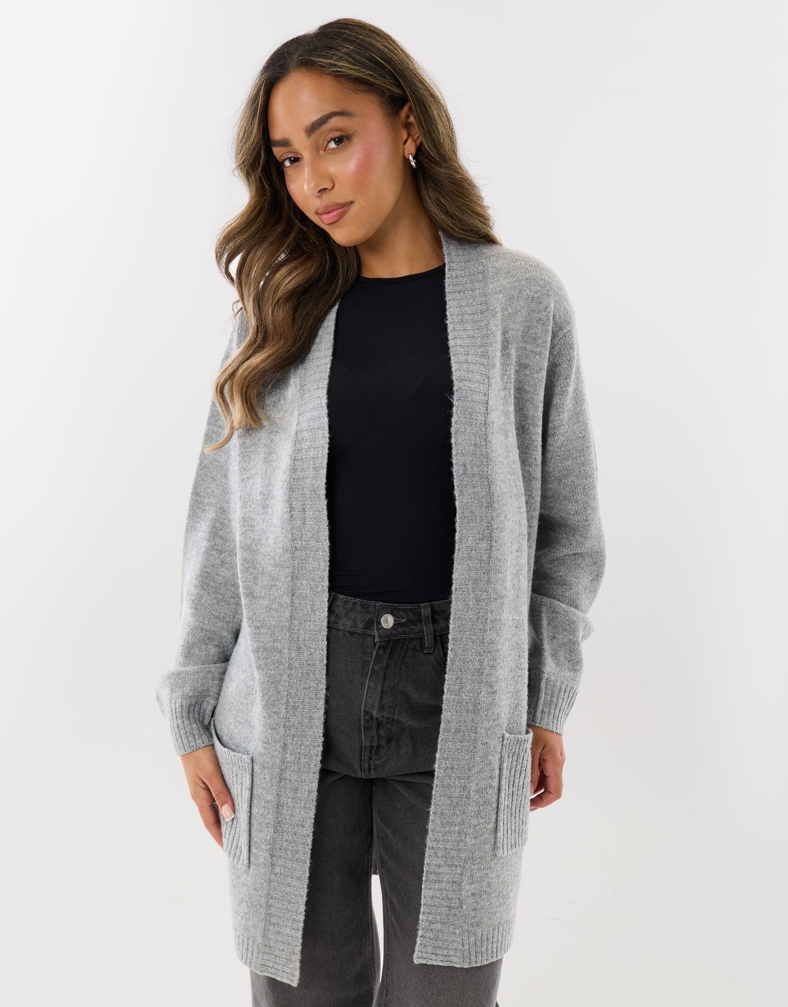 Threadbare Women's Longline Knitted Open Cardigan in Grey – Threadbare