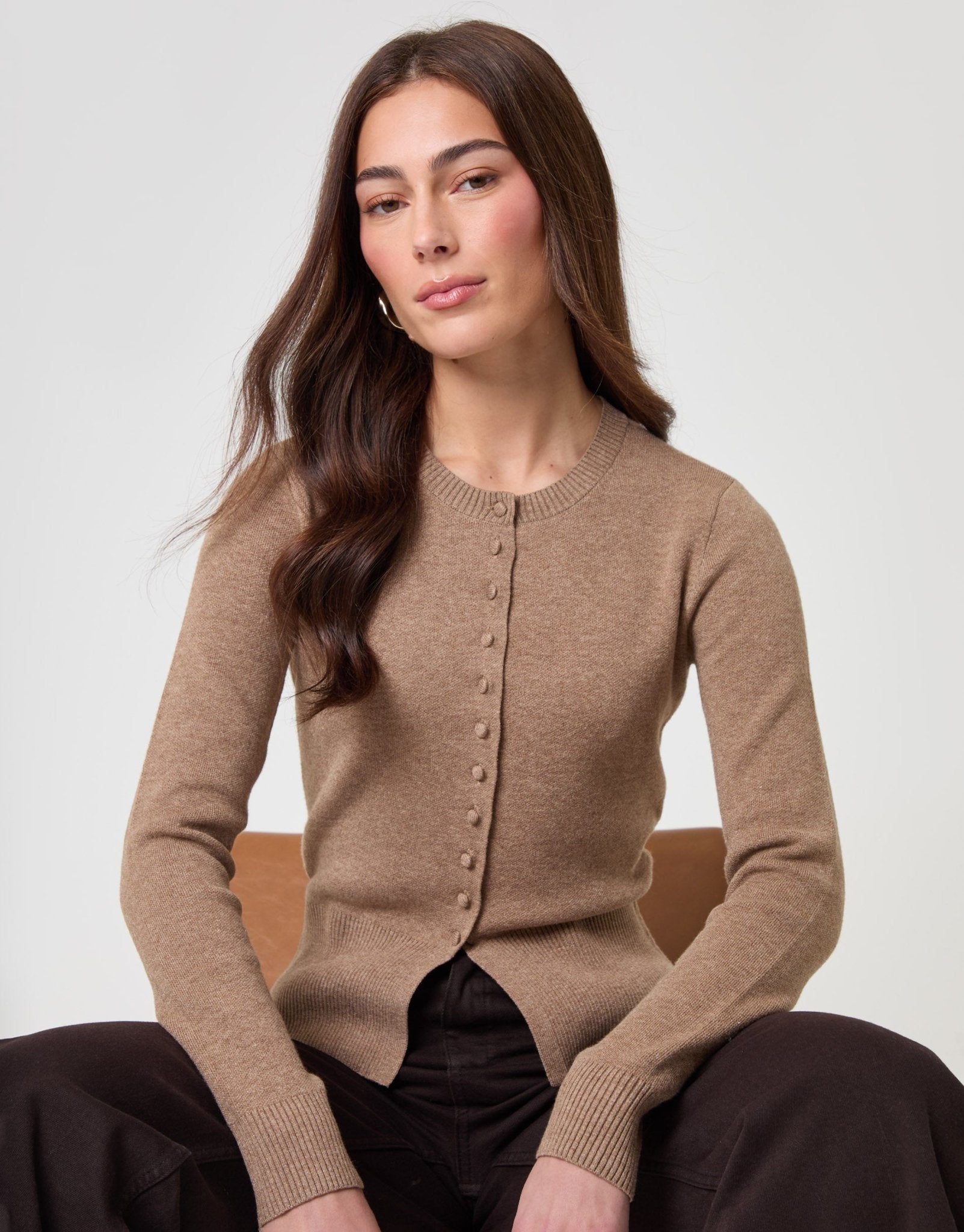 Threadbare Women's Crew Neck Compact Cardigan in Beige