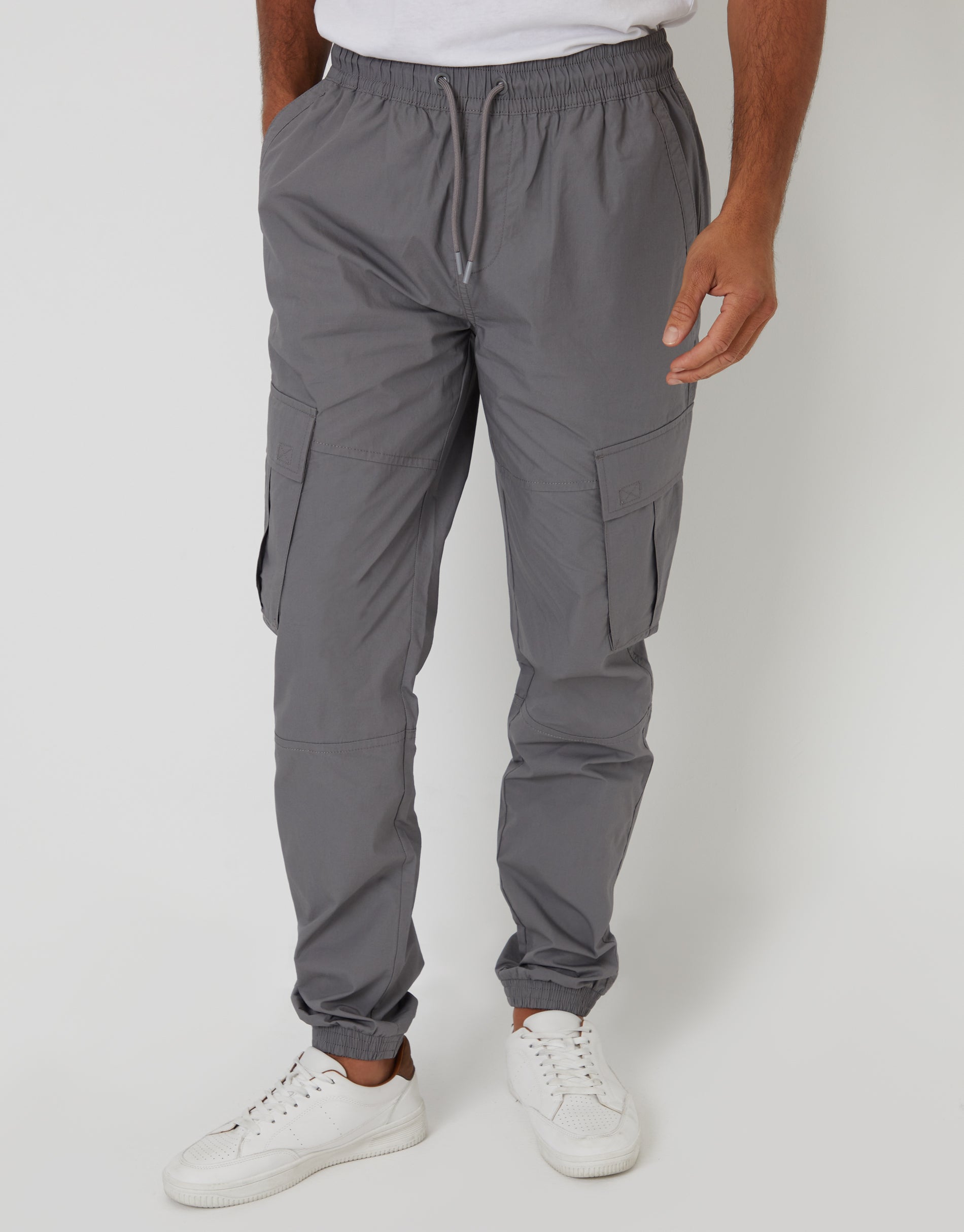 Threadbare Men's Slate Grey Elasticated Waist Cargo Trousers