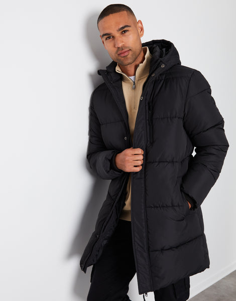 Black long puffer jacket mens hotsell