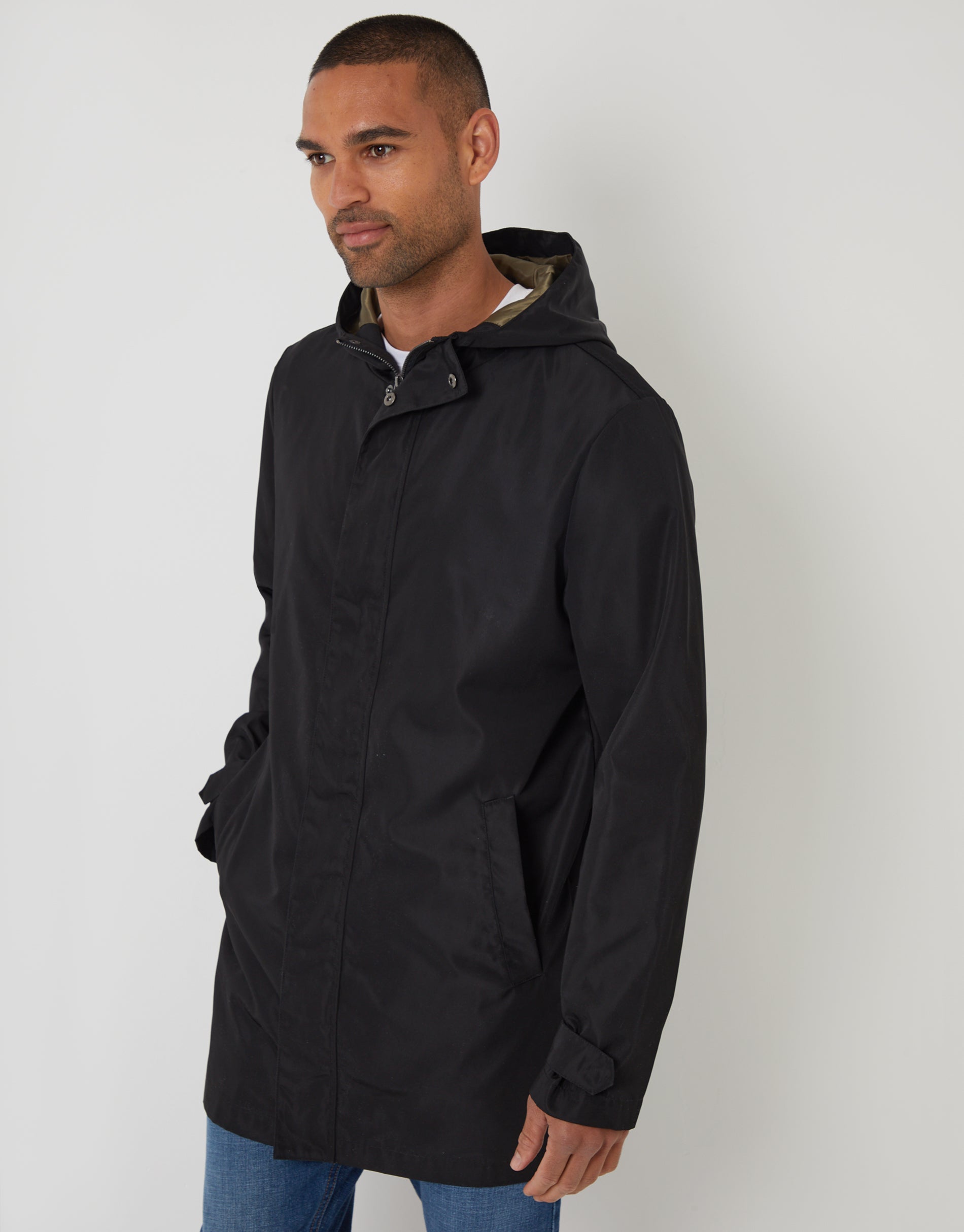 Threadbare Men's Black Showerproof Zip Up Hooded Raincoat