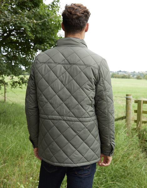 Men s Khaki Showerproof Diamond Quilted Jacket Threadbare