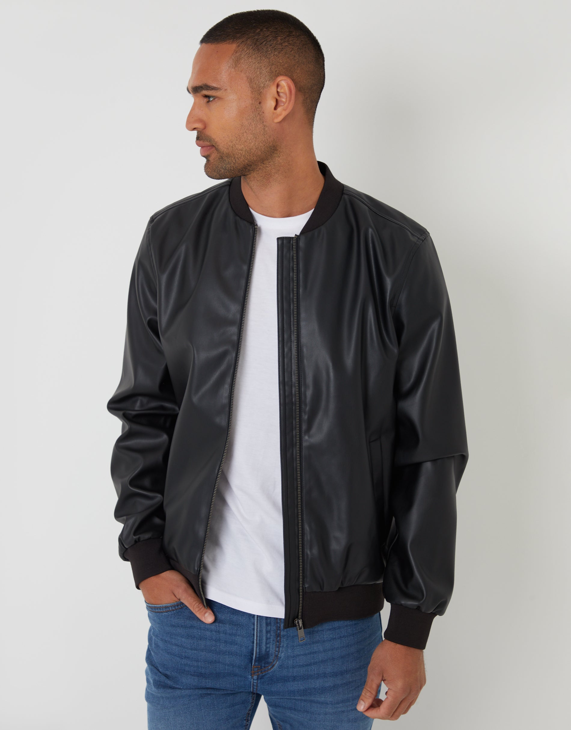 Threadbare Men's Black Faux Leather Biker Jacket