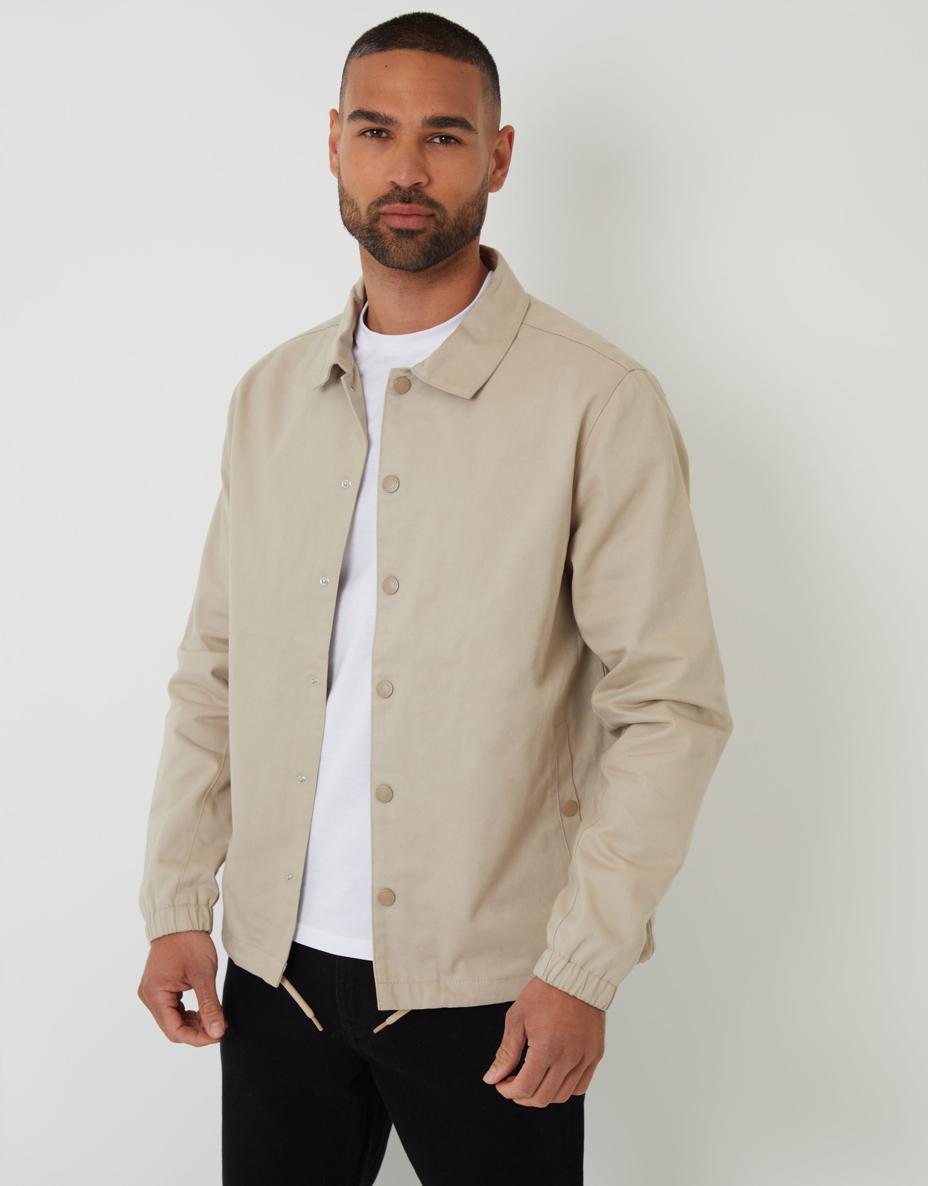 Threadbare Men's Stone Cotton Twill Lightweight Collared Jacket