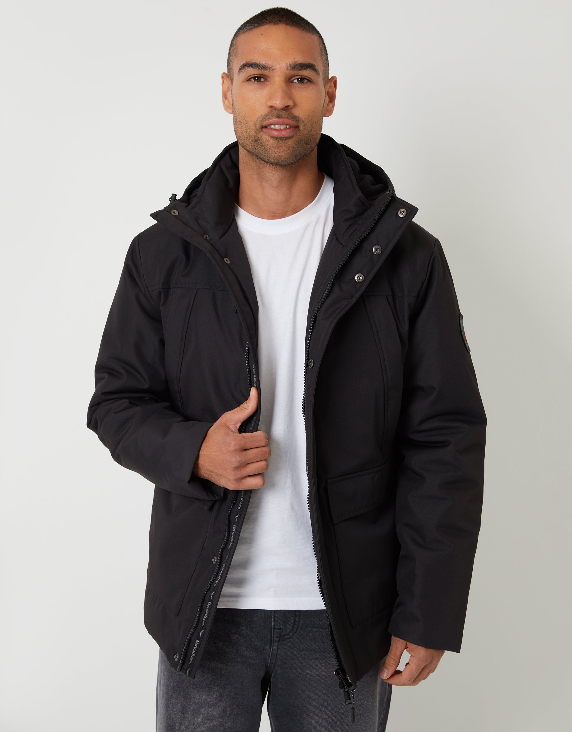 Threadbare Men's Black Showerproof Longline Hooded Padded Jacket