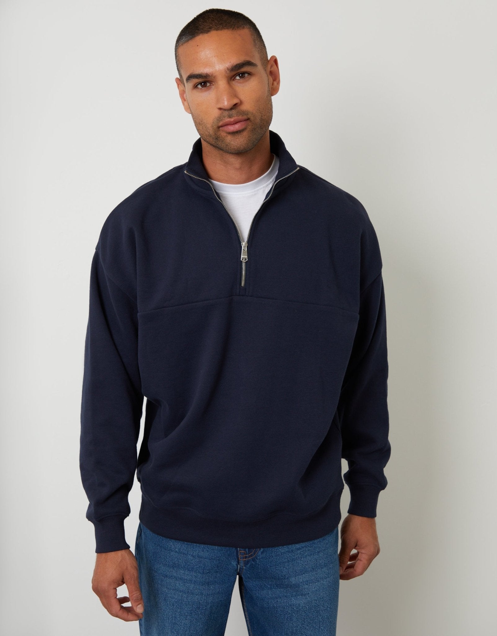 Threadbare Men's Relaxed Fit Half Zip Sweatshirt in Navy