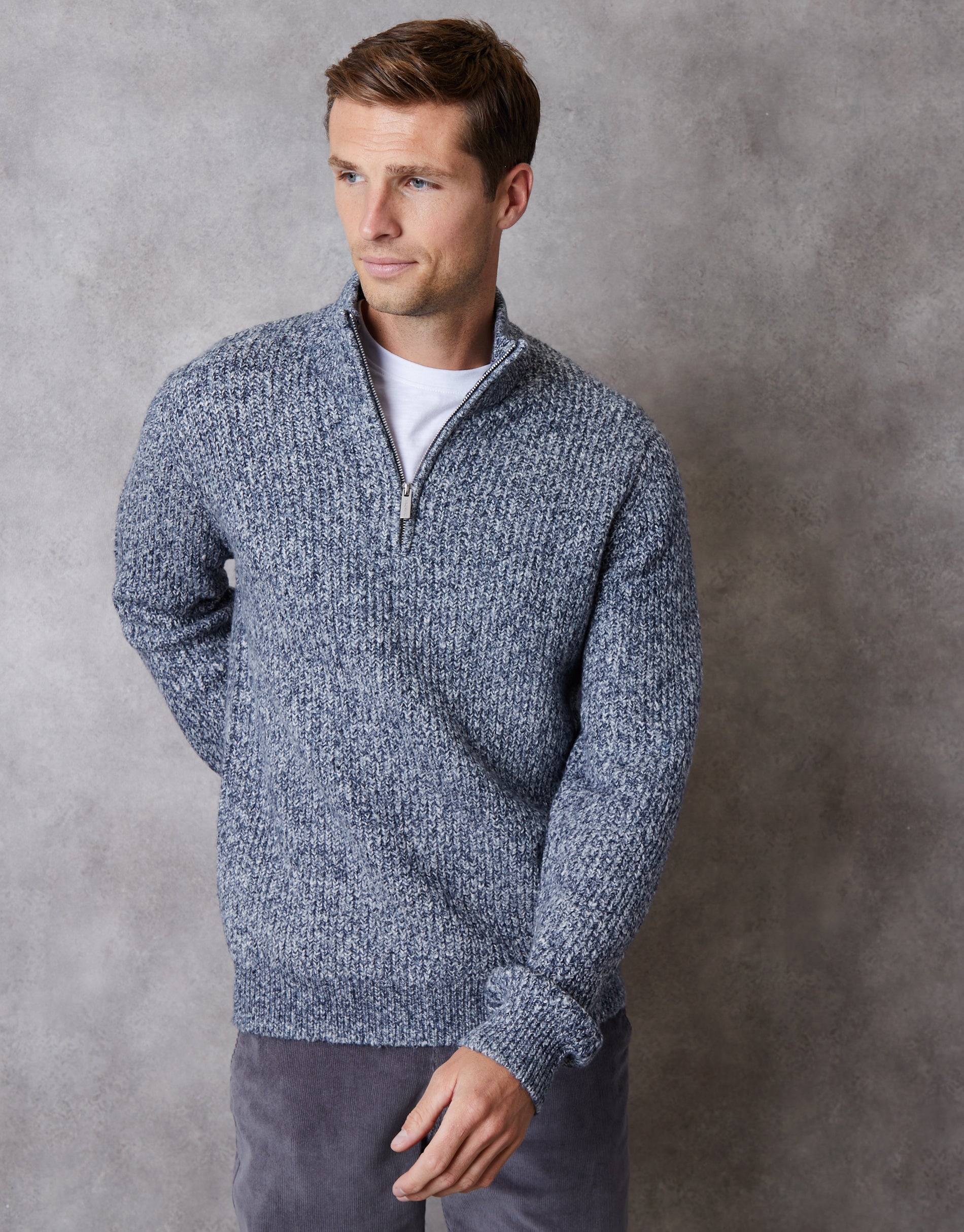Threadbare Men's Navy Twist Knitted Quarter Zip Jumper Threadbare Men's Navy Twist Knitted Quarter Zip Jumper