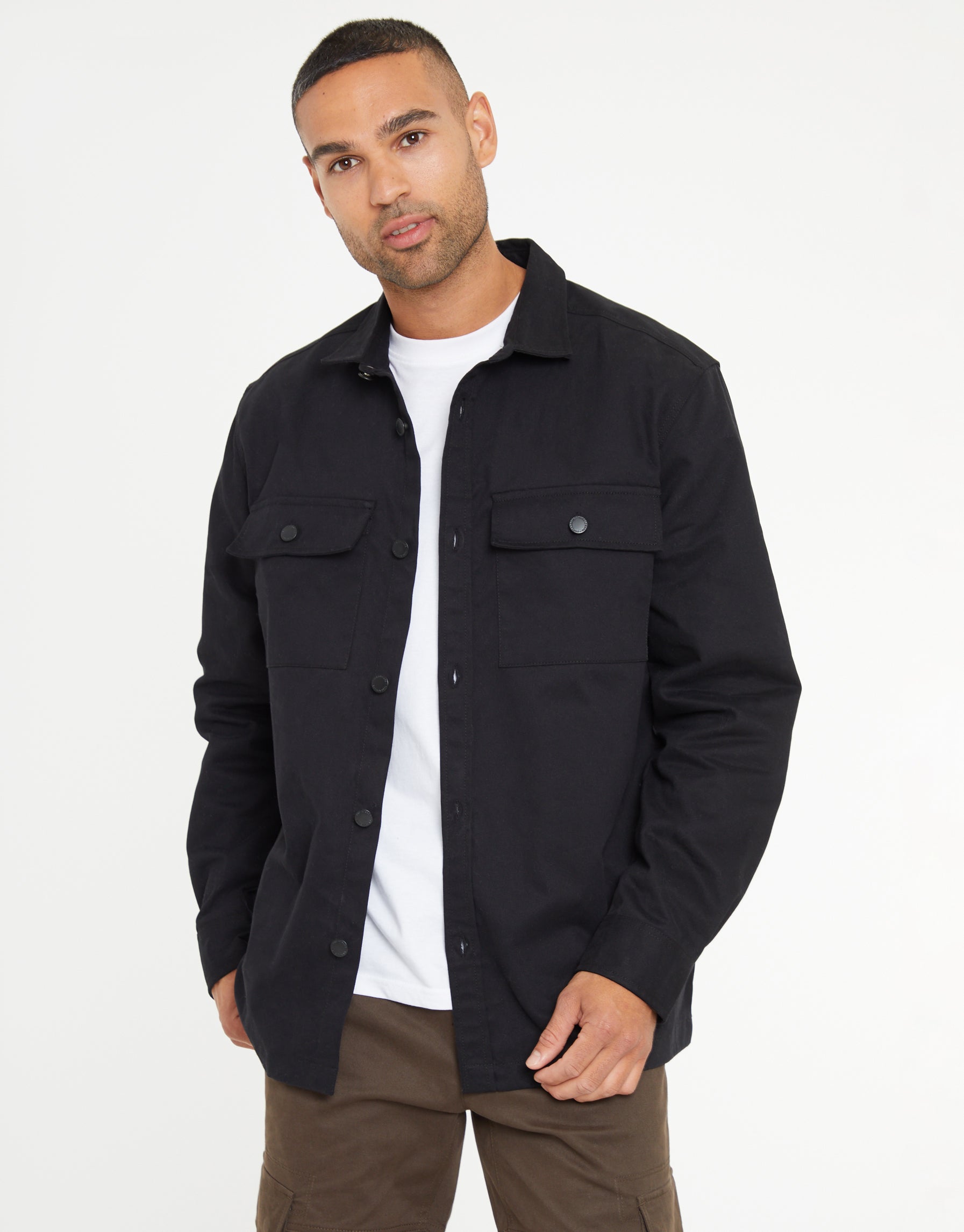 Men's Geometric Black Button Down Shacket main image 0