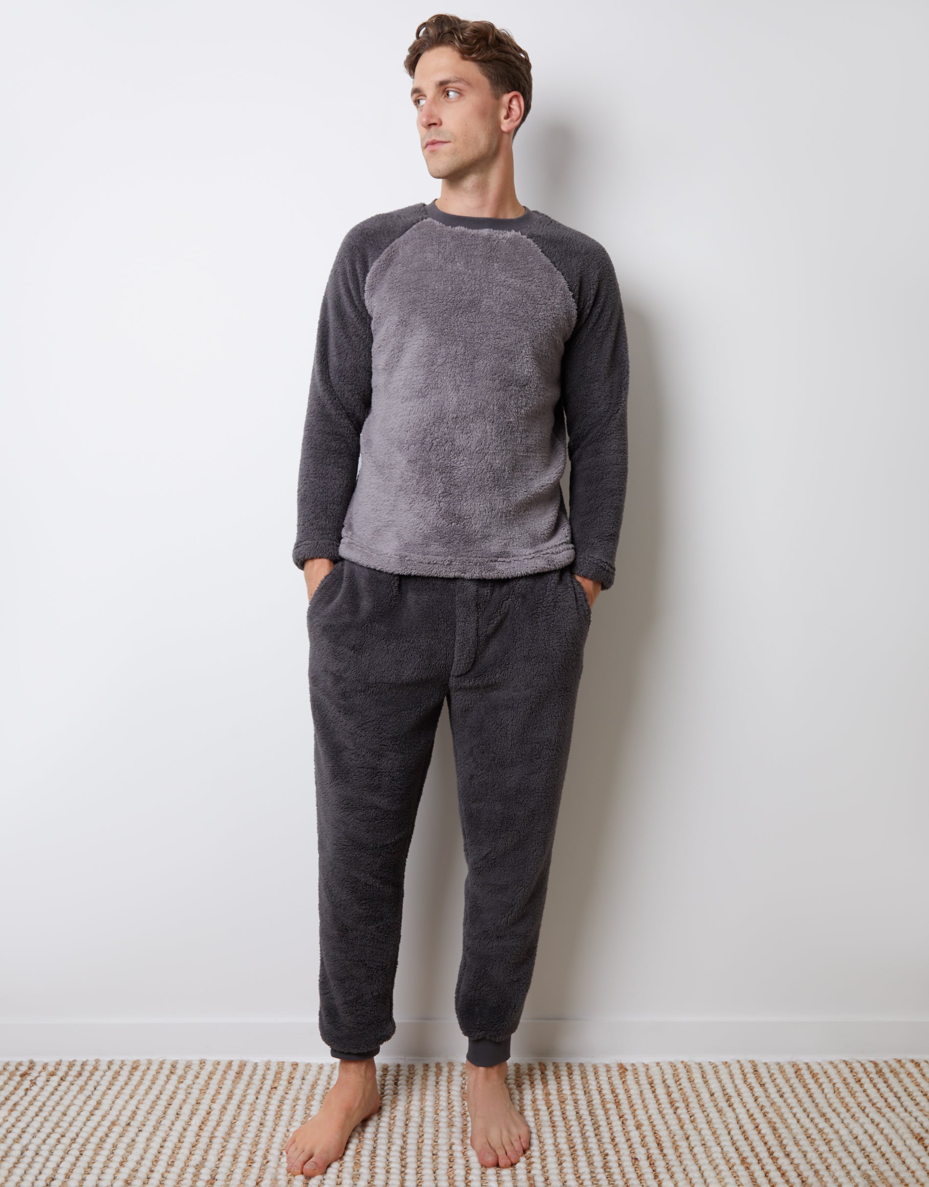 Threadbare Men's Charcoal Grey Borg Raglan Sweatshirt Lounge Set