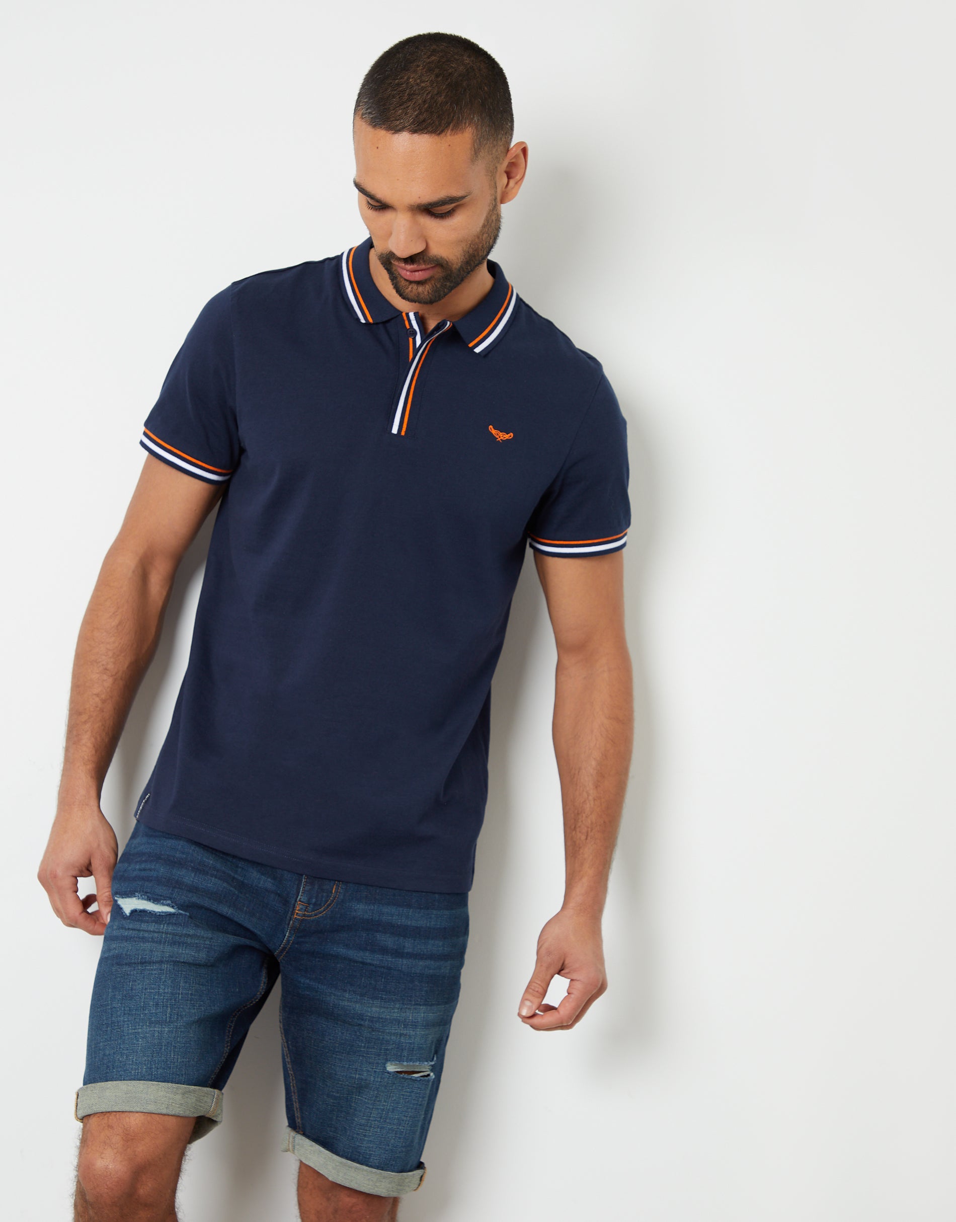 Threadbare Men's Navy Contrast Tipping Hidden Placket Polo Shirt