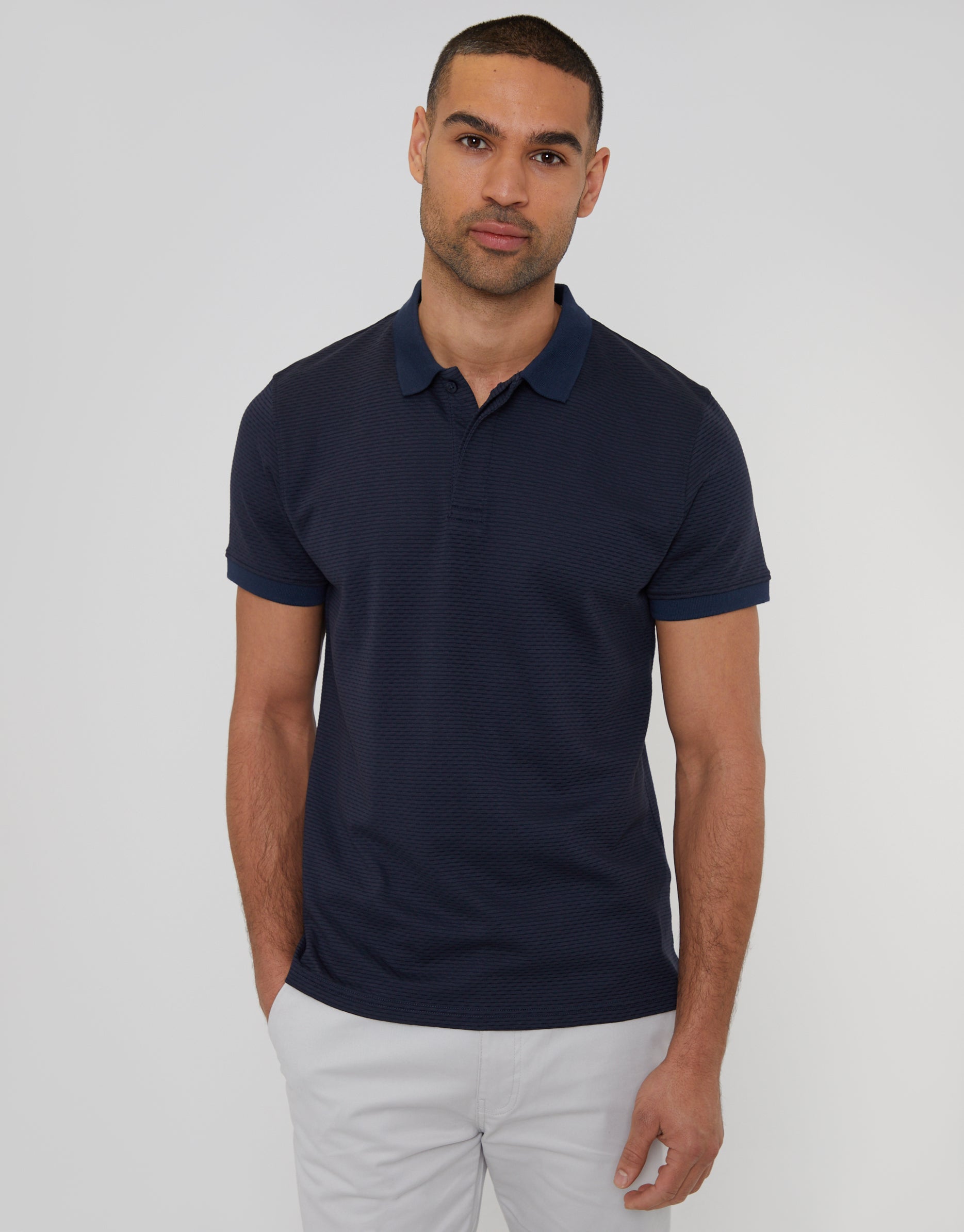 Threadbare Men's Navy Textured Hidden Placket Polo Shirt