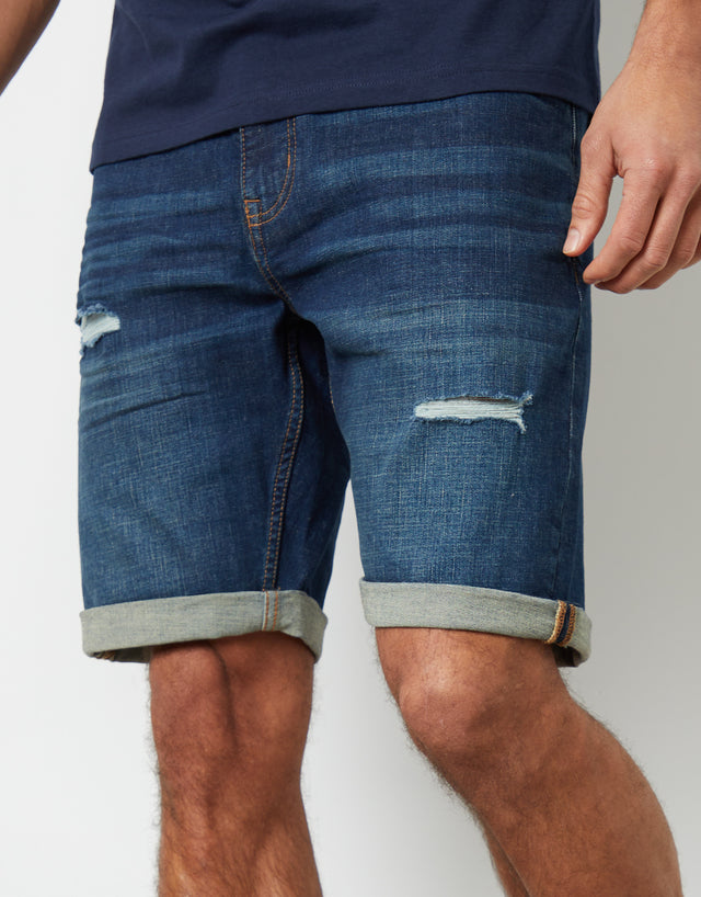 Men's Vintage Wash Ripped Denim Shorts