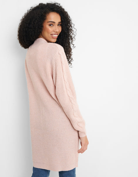 Pink cable outlet knit cardigan