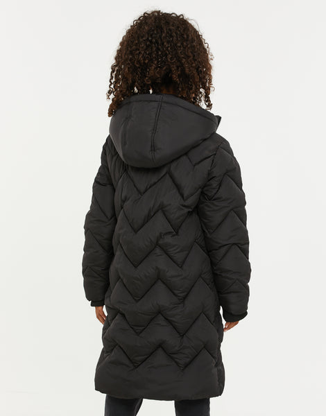 Girls' Black Zig Zag Chevron Quilted Hooded Longline Family Kids' Puffer  Jacket – Threadbare