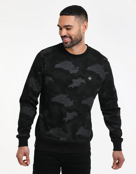 Mens Charcoal Grey Camo Print Crew Neck Sweatshirt Threadbare 4565