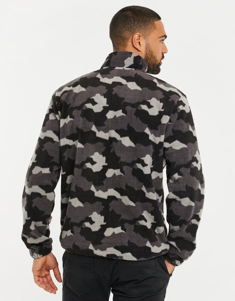 Men's Charcoal Grey Camo Print Outdoors Zip-Through Borg Fleece