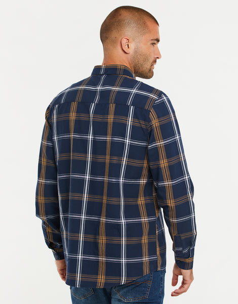 dark blue check shirt