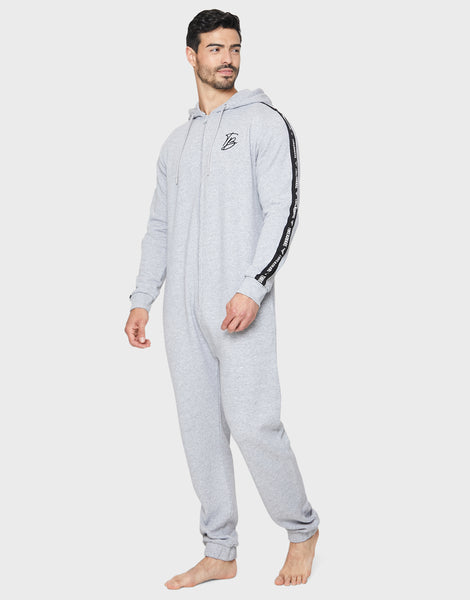 Men s Grey Marl Hooded Jersey Soft Touch Loungewear Onesie