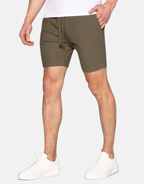 Men s Khaki Green Casual Jogger Style Chino Shorts Threadbare