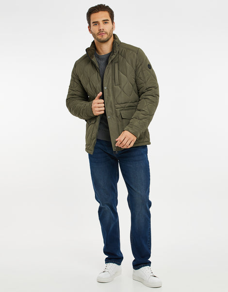 Men's Khaki Green Onion Quilted Funnel Neck Jacket – Threadbare