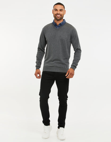 Men's v neck jumper with mock shirt sale