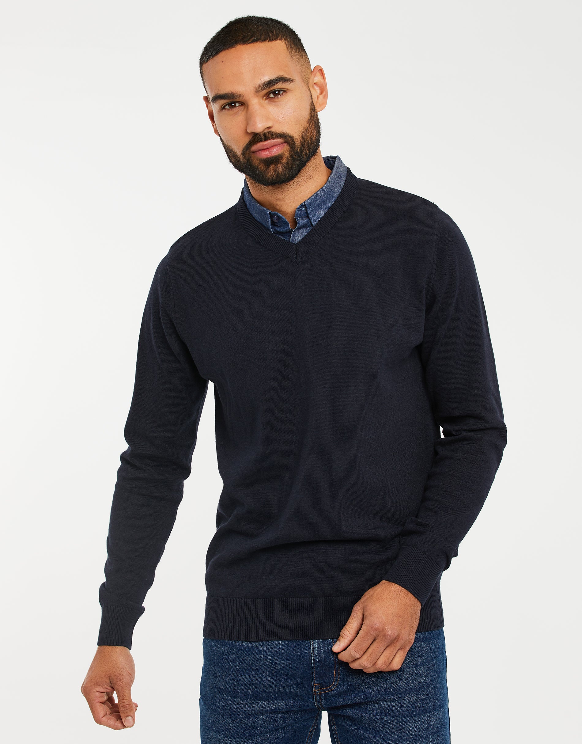 mens-navy-blue-waffle-knit-v-