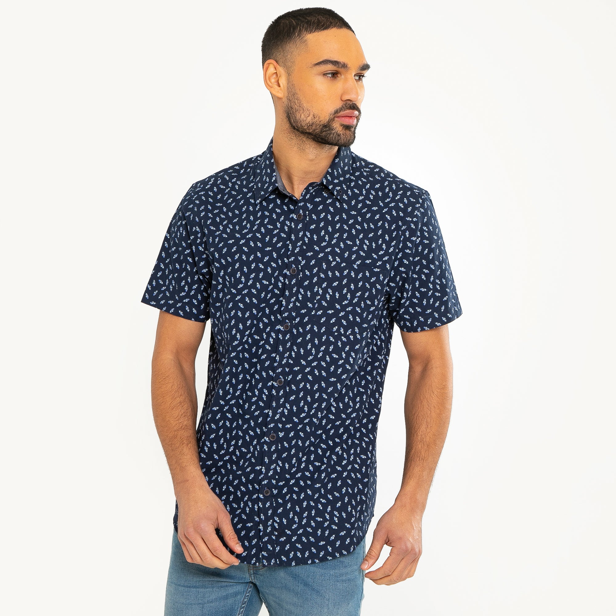 Men's Navy Blue Navy Textured Short-Sleeve Shirt main image 1