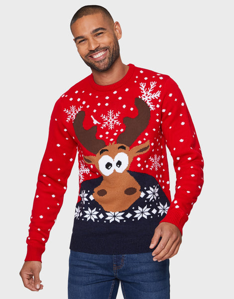 Men's Red Moose Graphic 7GG Chunky Knitted Crew Neck Christmas