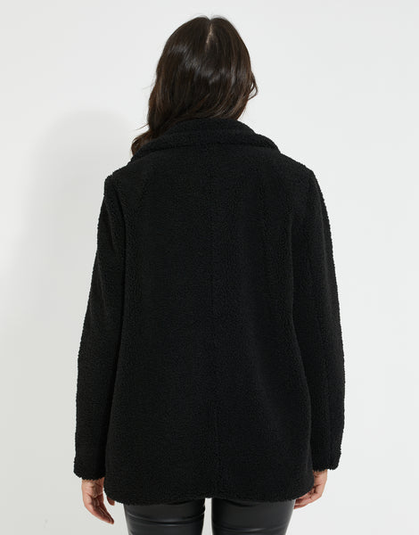 Women's Black Faux Borg Teddy Coat – Threadbare
