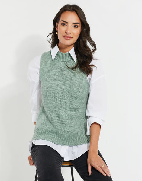 Laide Brushed Wool Knitted Vest Jade Green