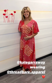 Kate Garraway in a Threadbare red multi floral printed midi dress on Good Morning Britain
