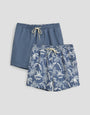 Threadbare 2 Pack Tropical Print Quick Dry Swim Shorts in Denim Blue - flat lay