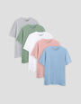 Threadbare 5 Pack Multi Cotton Crew Neck T-Shirts in Grey Marl, Sage Green, White, Dusky Pink & Baby Blue - 5-pack flat lay