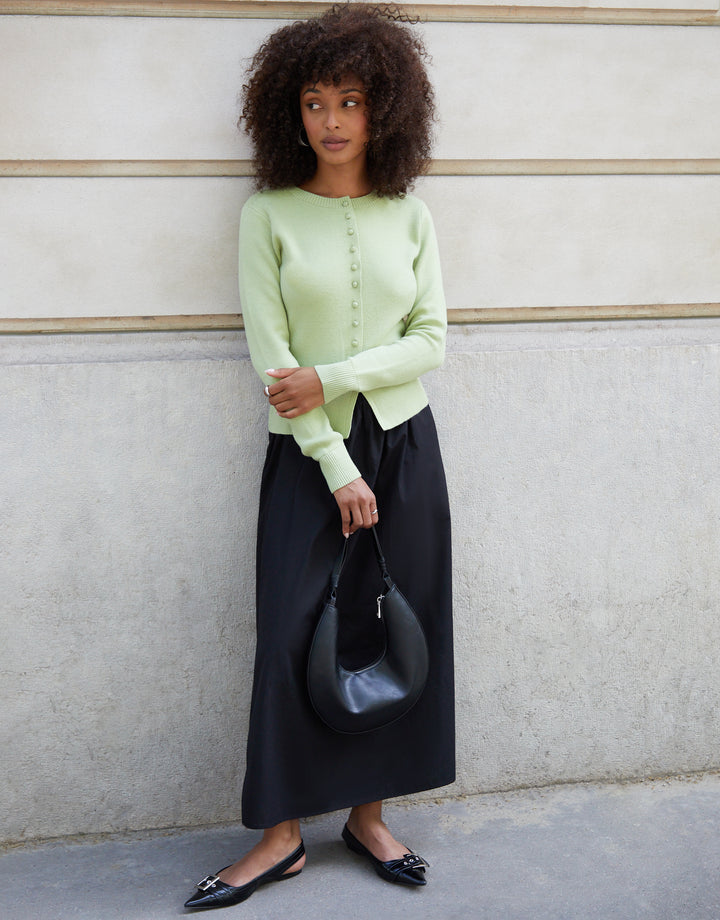 Sage Green Crew Neck Compact Knitted Cardigan