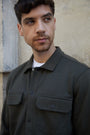 Pique Popper Fastening Shacket in Dark Green
