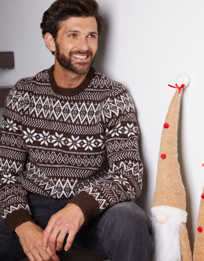 Brown Christmas Fairisle Crew Neck Jumper