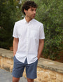 White Short Sleeve Linen Blend Shirt