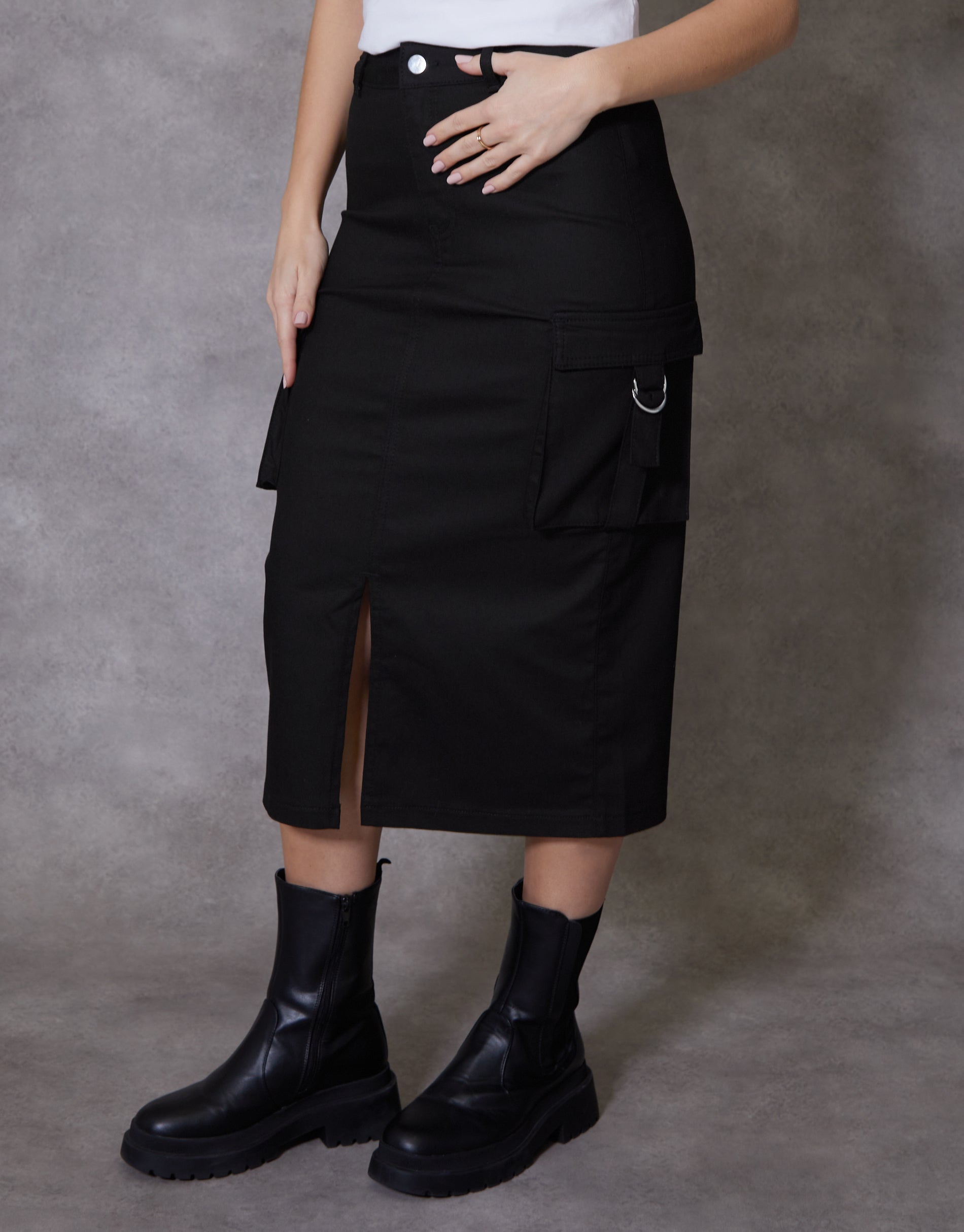 Threadbare Women's Black Utility Stretch Front Split Ladies' Cargo