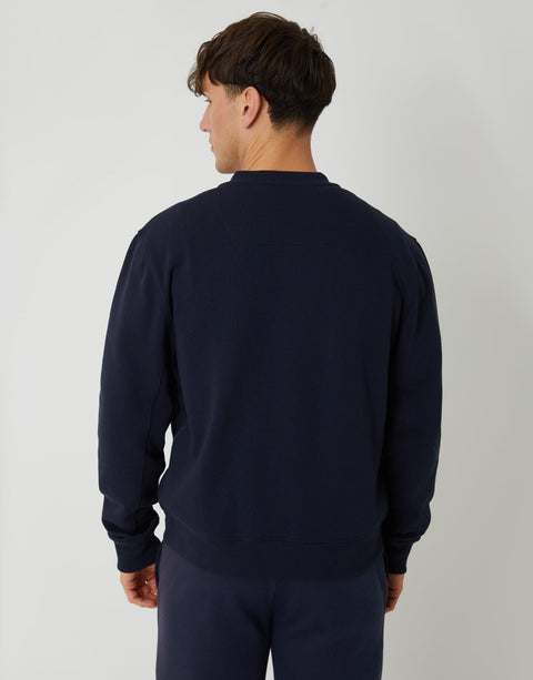 Threadbare Zip Through Sweat Bomber in Navy - back view