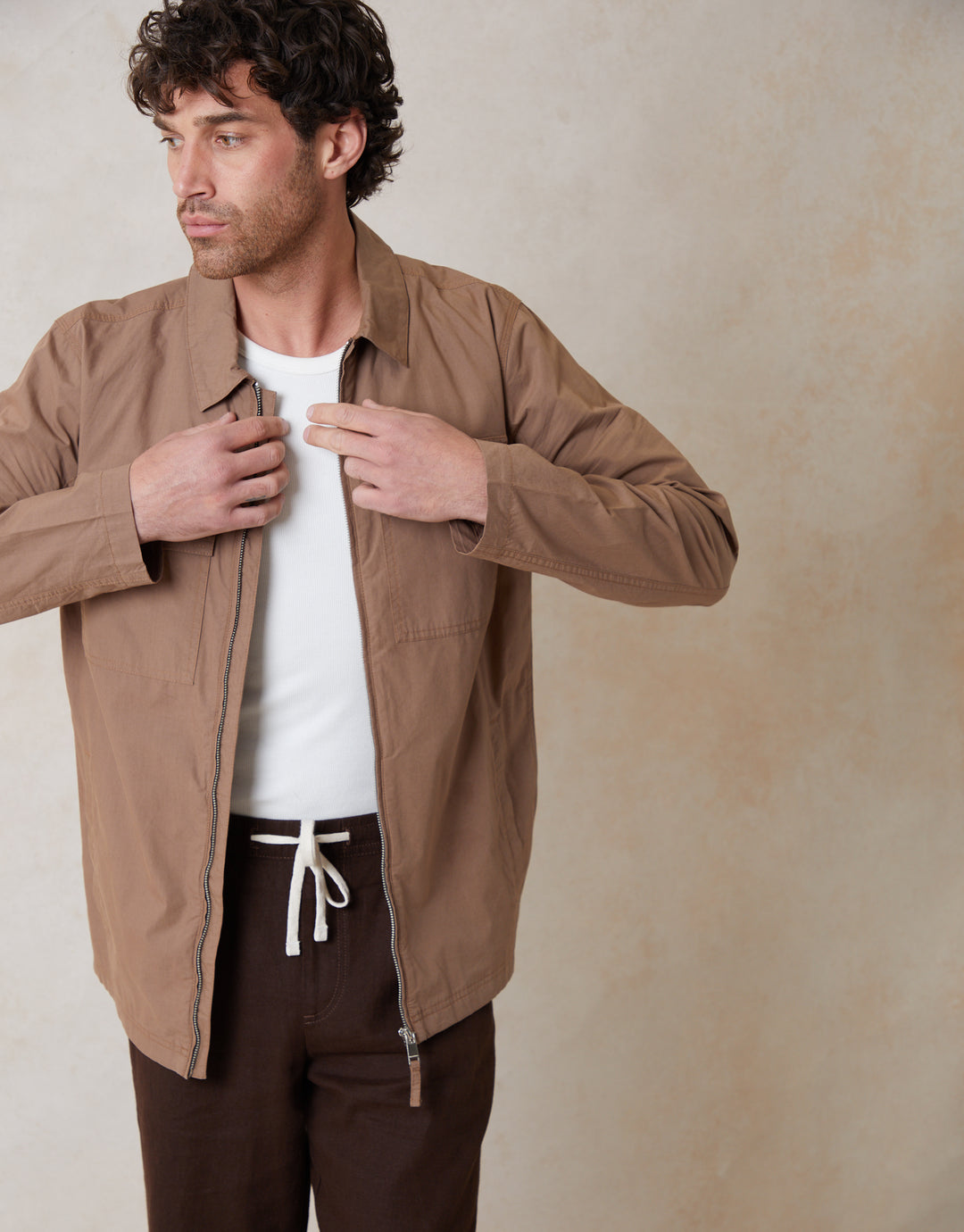 Dark Stone Cotton Poplin Collared Jacket