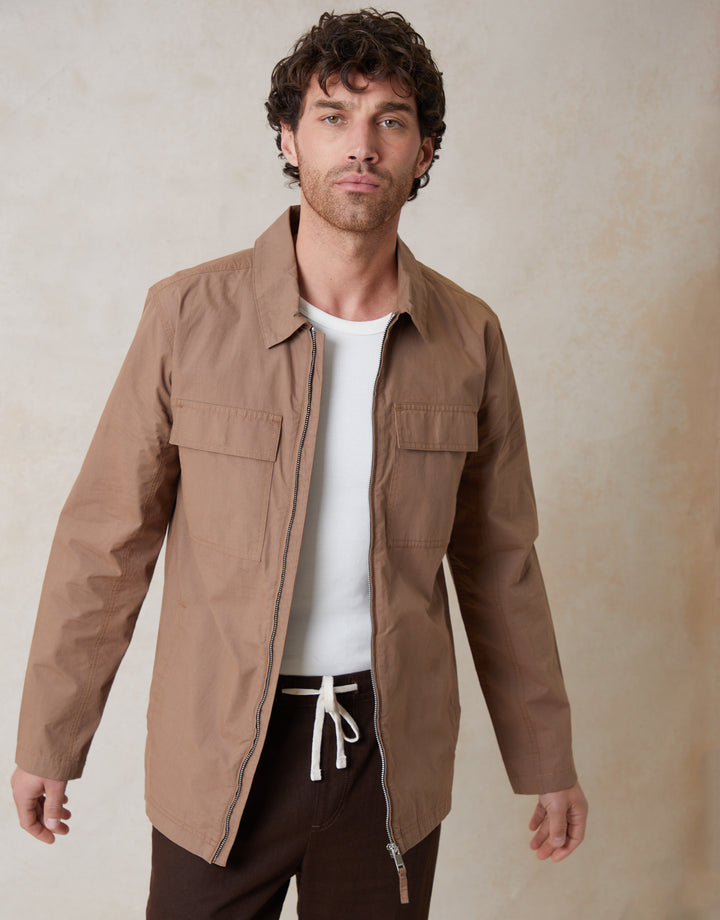 Dark Stone Cotton Poplin Collared Jacket