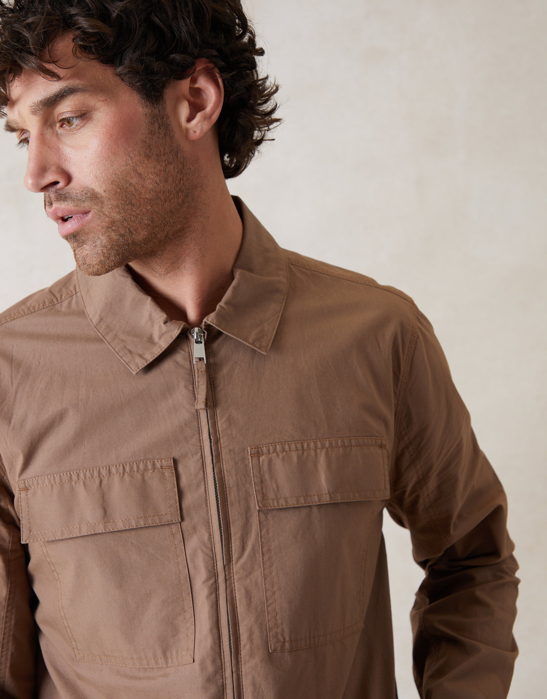 Dark Stone Cotton Poplin Collared Jacket